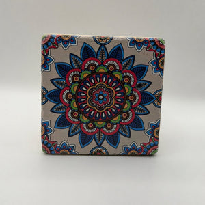 Ethnics pattern number 38 printed on a natural travertine stone coaster