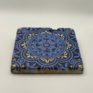 Ethnics pattern number 47 printed on a natural travertine stone coaster