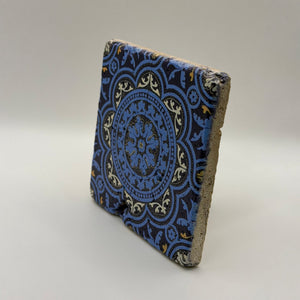 Ethnics pattern number 47 printed on a natural travertine stone coaster
