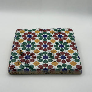 Ethnics pattern number 52 printed on a natural travertine stone coaster