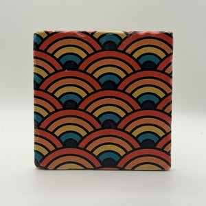 Ethnics pattern number 59 printed on a natural travertine stone coaster