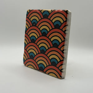 Ethnics pattern number 59 printed on a natural travertine stone coaster