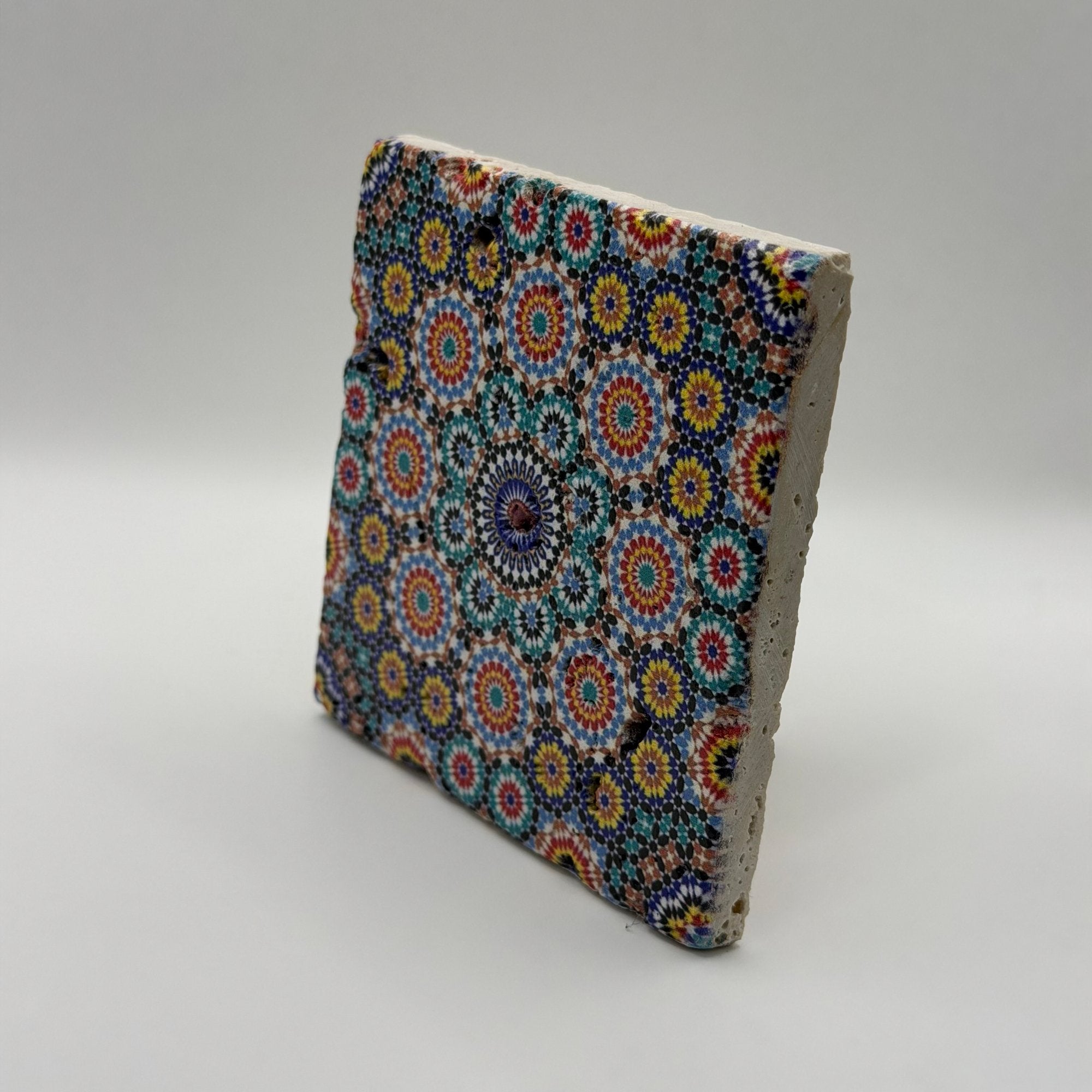 Ethnic pattern number 03 printed on a natural stone coaster