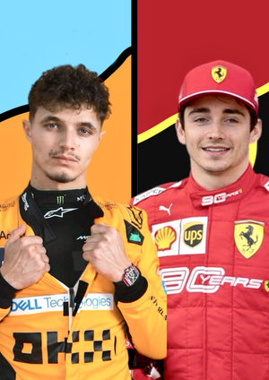 Norris Leclerc F1 rivalry artwork printed on MDF wall poster