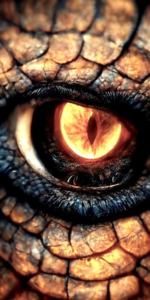 Fantasy dragon eye glowing reptile scales design displayed as a decorative wall sign