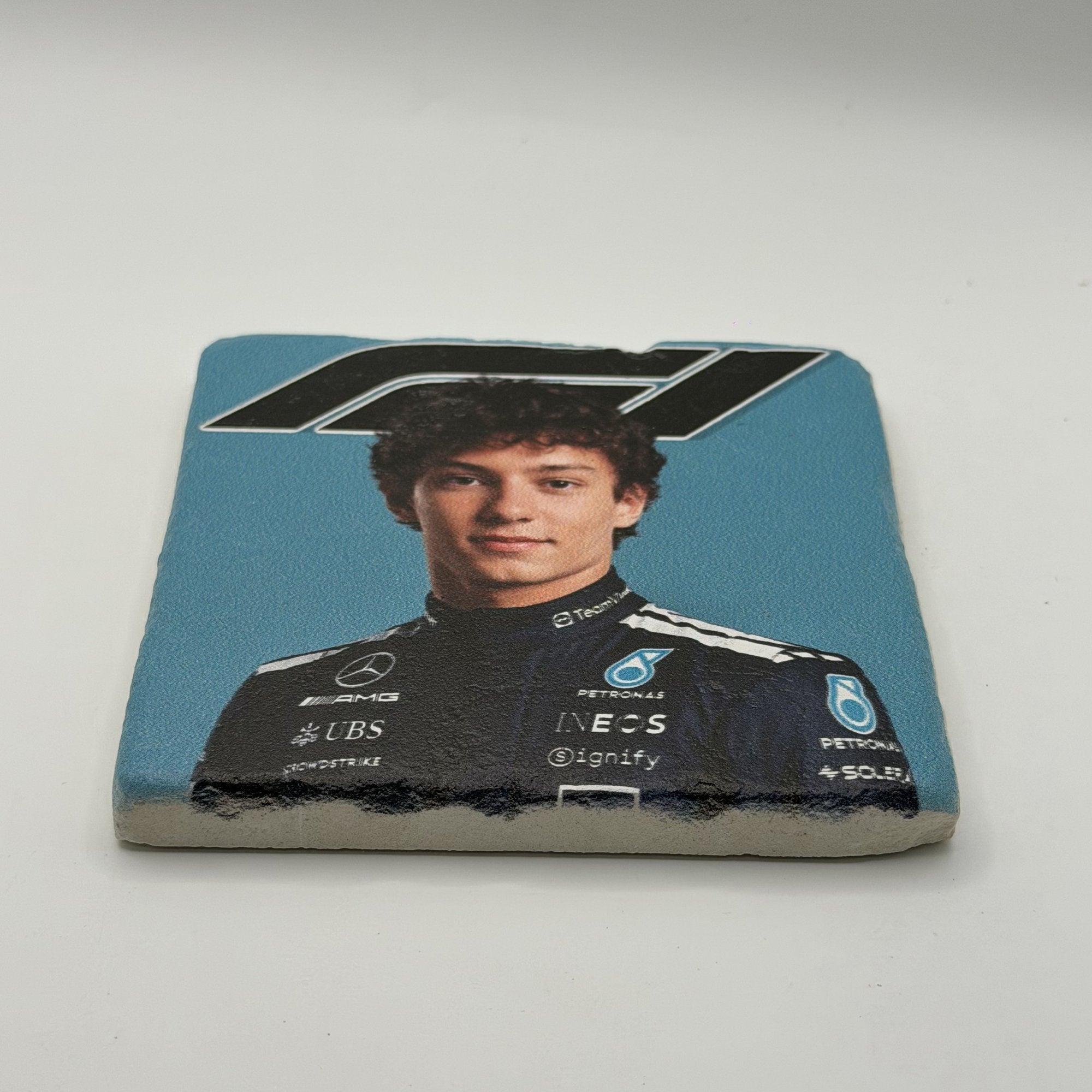 Fernando Alonso Aston Martin Natural Travertine Stone Coaster artwork