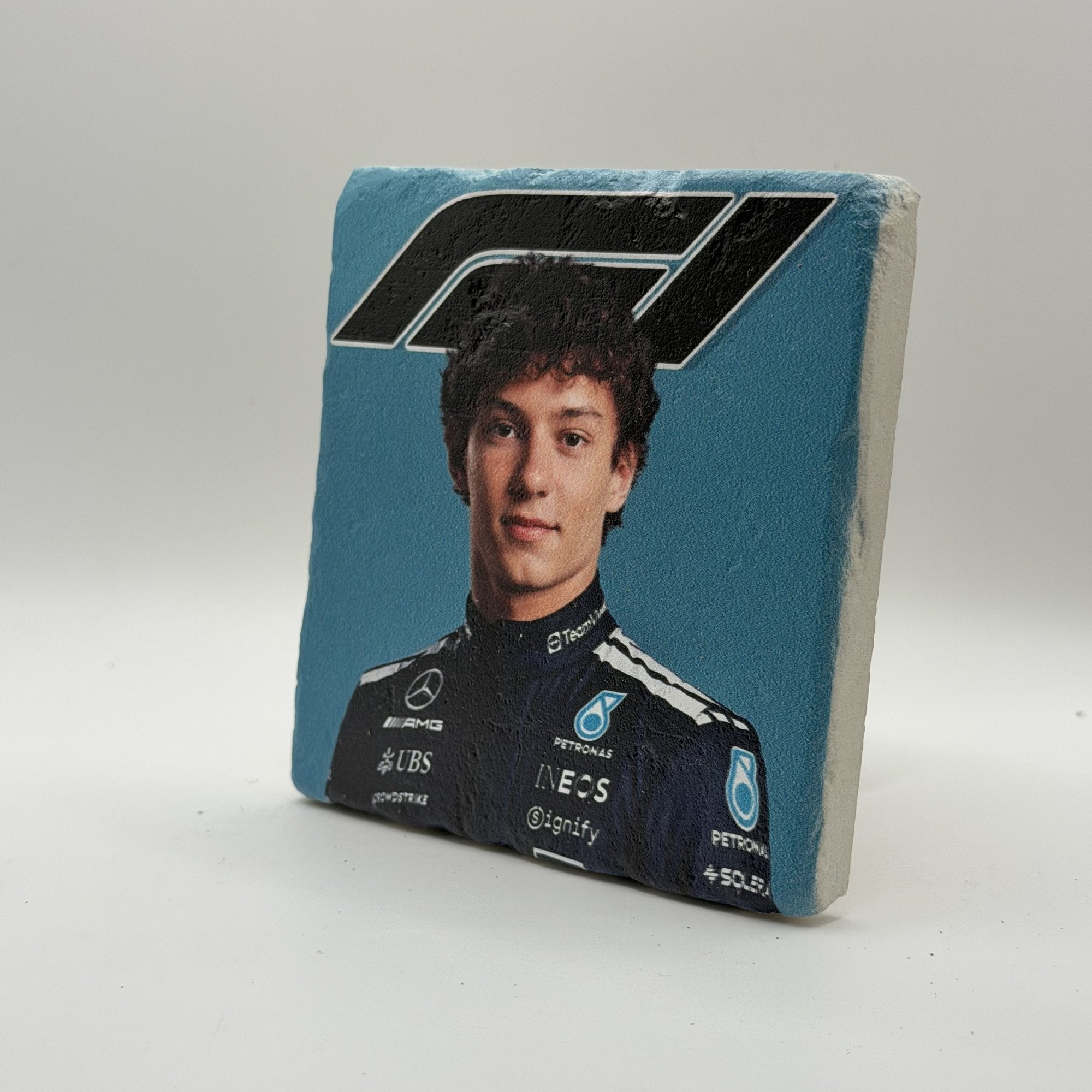 Fernando Alonso Aston Martin Natural Travertine Stone Coaster artwork