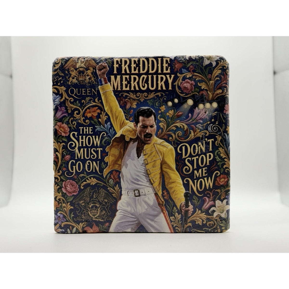 Floral Freddie Mercury Natural Travertine Stone Hotpad 1