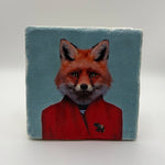 Cute fox portrait printed on square travertine stone coaster