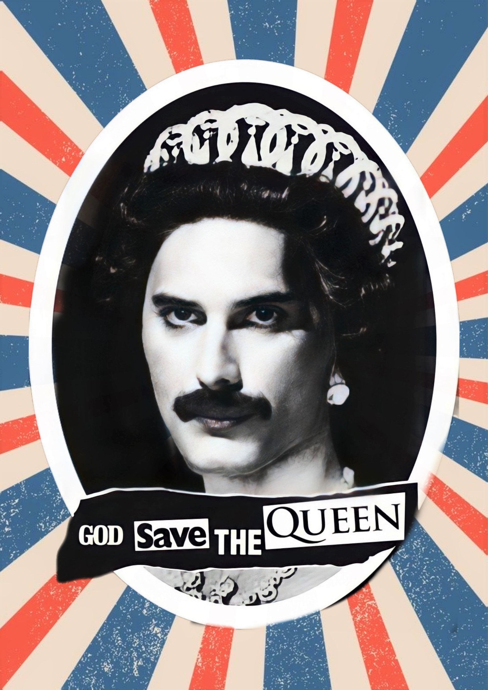 Freddie Mercury God Save The Queen artwork printed on MDF wall poster
