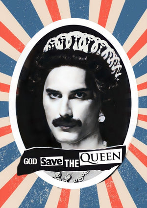 Freddie Mercury God Save The Queen artwork printed on MDF wall poster