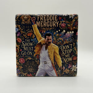 Freddie Mercury Natural Travertine Stone Coaster artwork