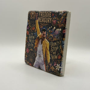 Freddie Mercury Natural Travertine Stone Coaster artwork