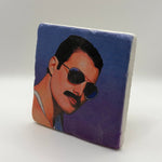 Freddie Mercury pop art artwork printed on square travertine stone coaster