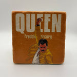 Freddie Mercury artwork printed on square travertine stone coaster