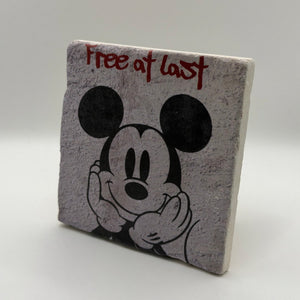 Classic cartoon artwork printed on square travertine stone coaster