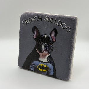 French Bulldog Batman Cosplay Portrait Stone Coaster