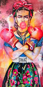 Frida Kahlo's boxing gloves design displayed as a decorative wall sign