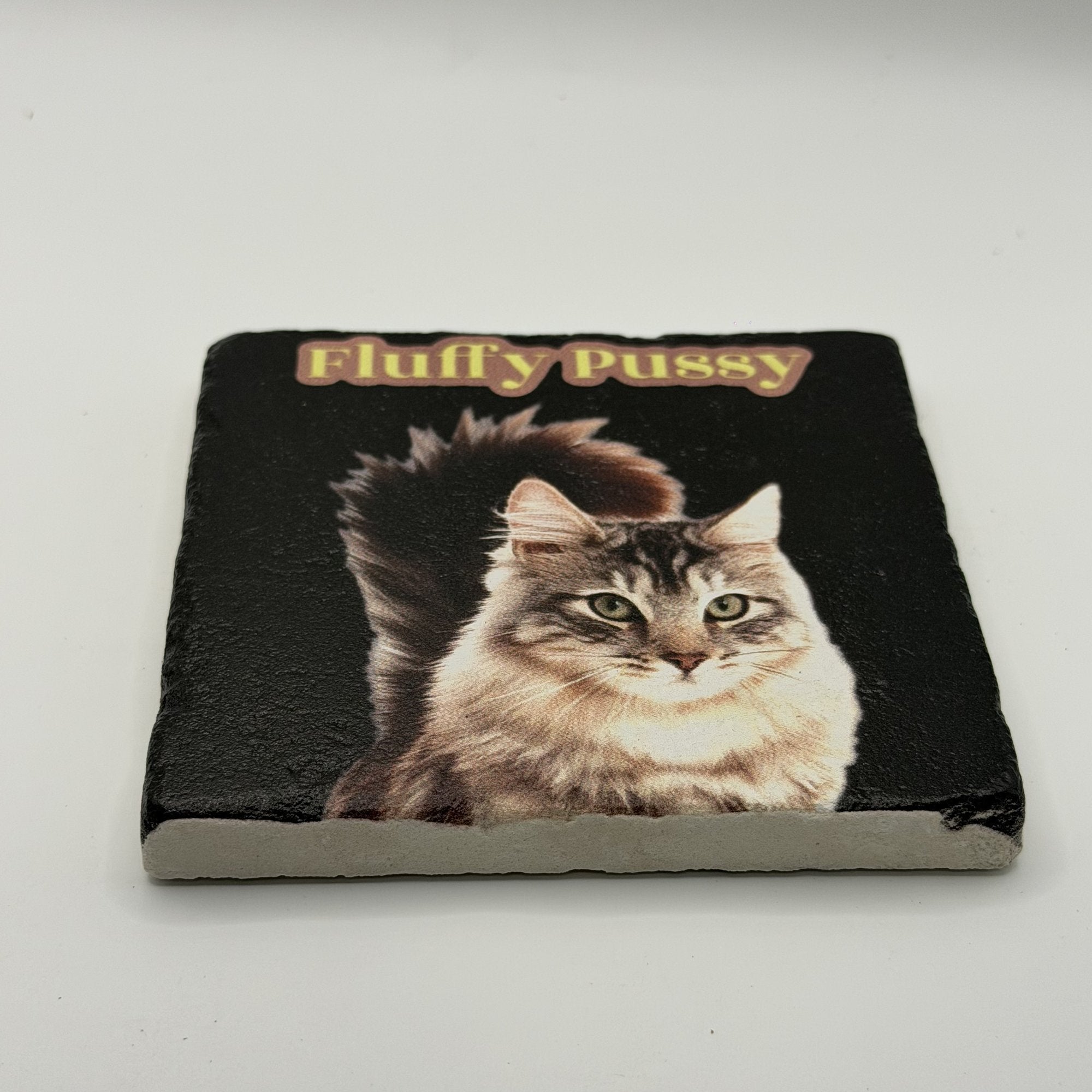Fuzzy Pussy Natural Travertine Stone Coaster artwork
