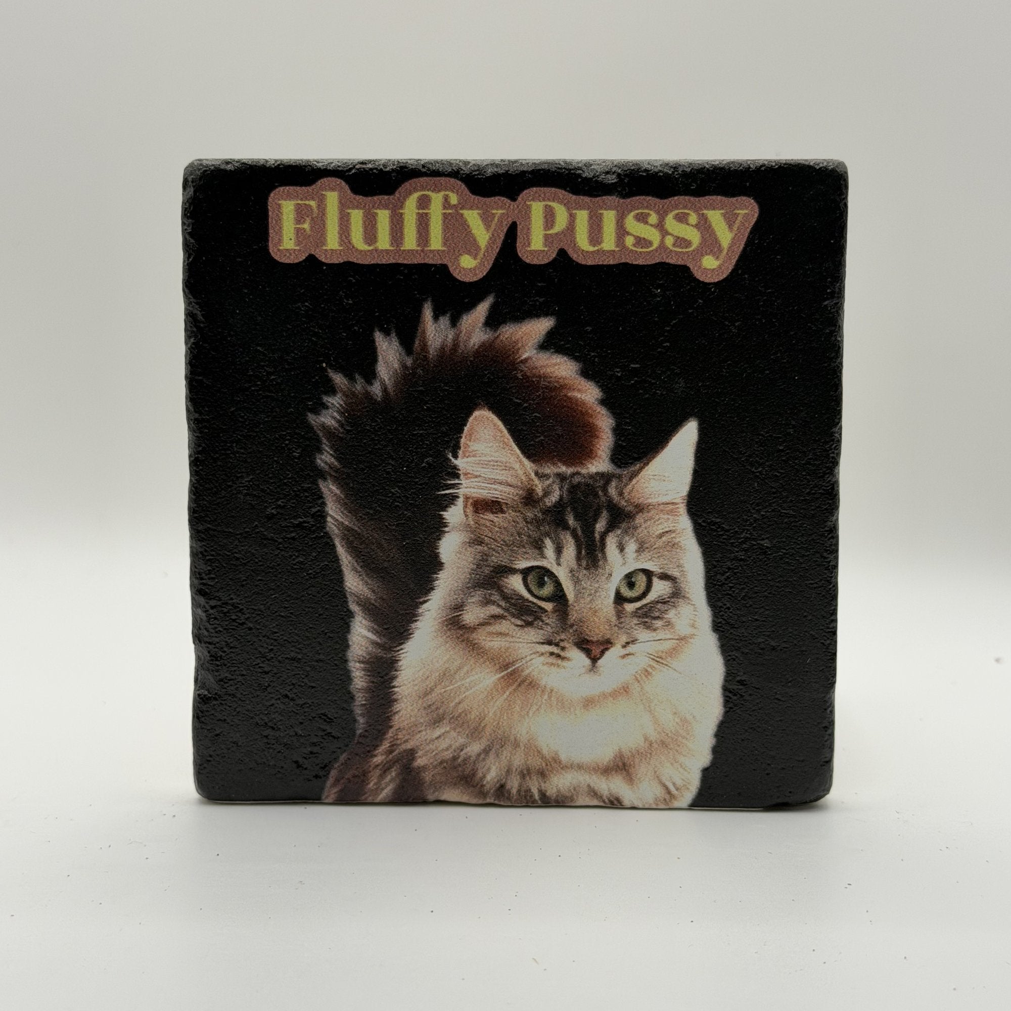 Fuzzy Pussy Natural Travertine Stone Coaster artwork