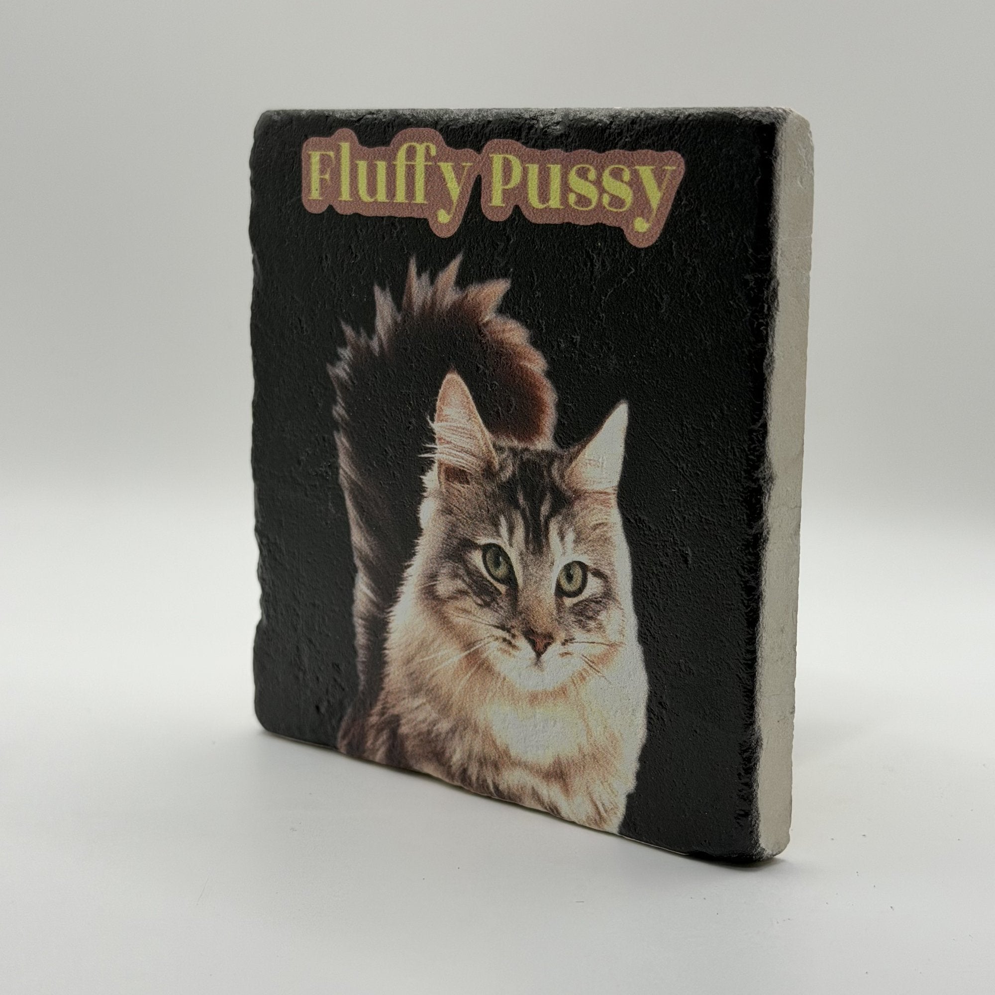 Fuzzy Pussy Natural Travertine Stone Coaster artwork