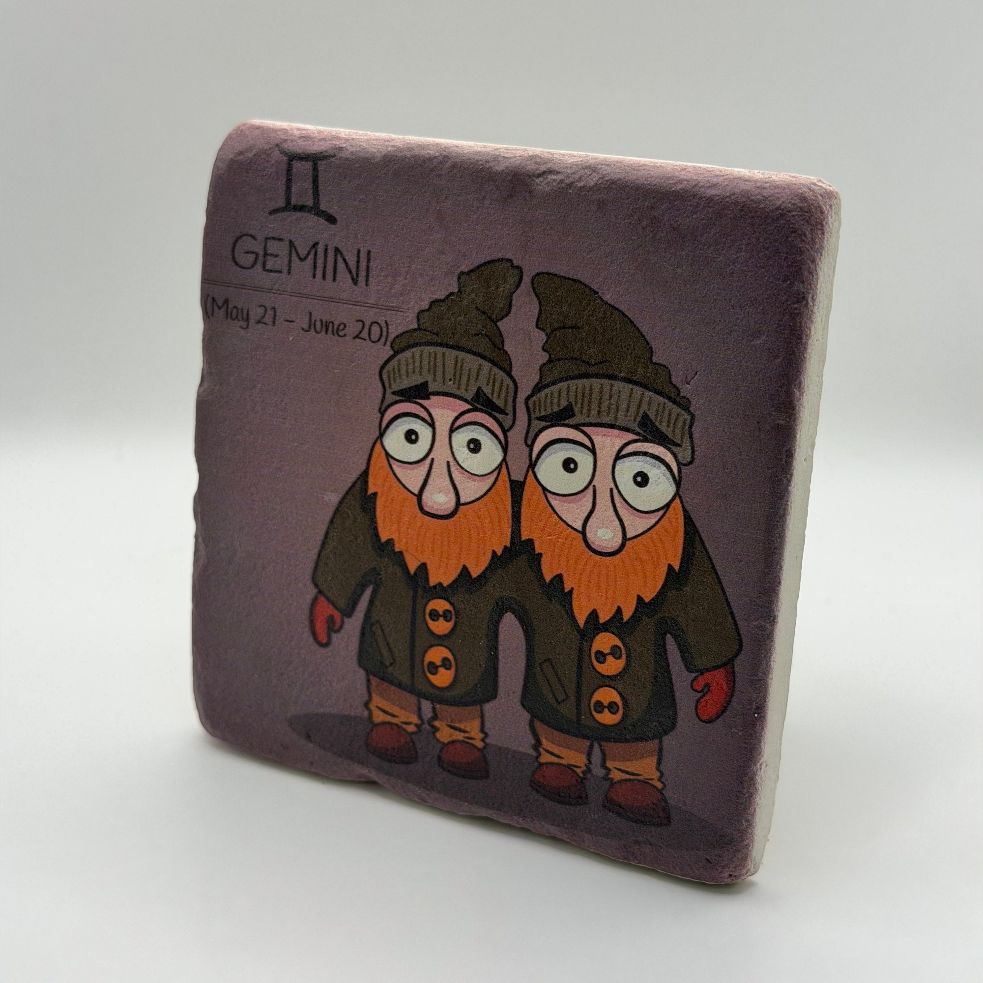Gemini symbol printed on square travertine stone coaster