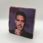 George Clooney portrait printed on square travertine stone coaster