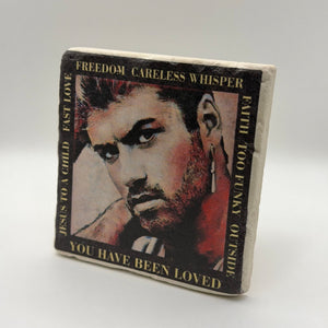 George Michael album cover artwork printed on square travertine stone coaster