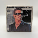 George Michael portrait printed on square natural travertine stone coaster