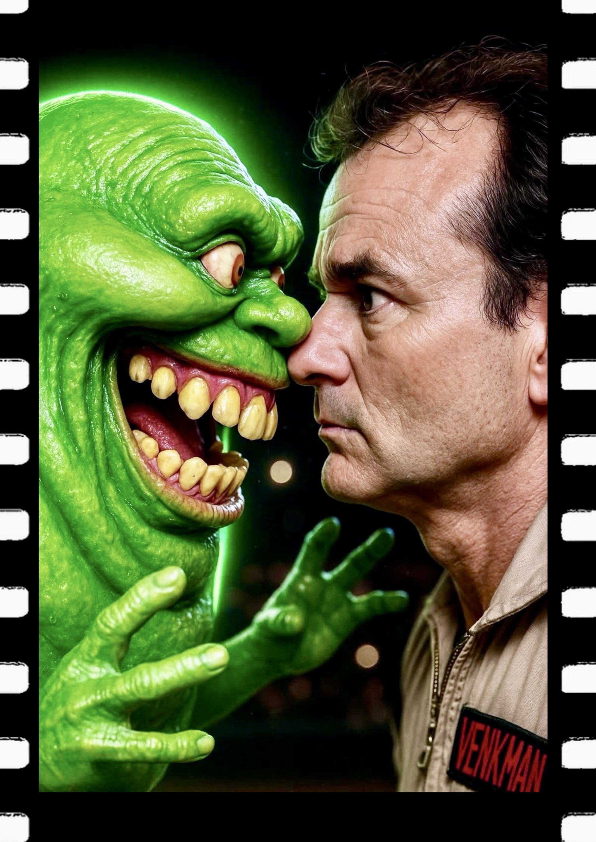 Ghostbusters Slimer and Venkman artwork printed on MDF wall poster
