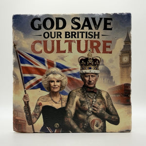 God Save Our British Culture Natural Travertine Stone Hotpad 1