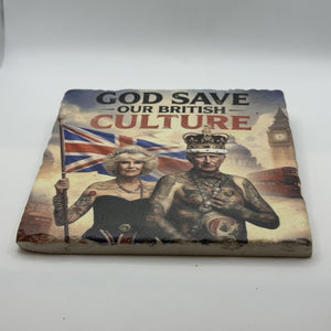 God Save Our British Culture Natural Travertine Stone Hotpad 2