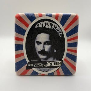 Elton John's iconic song lyrics printed on square travertine stone coaster