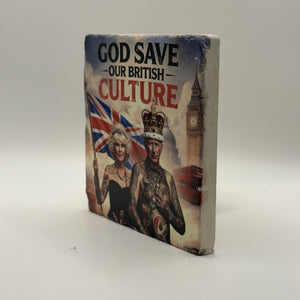 God Save The Queen Natural Travertine Stone Coaster artwork