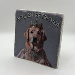 Golden Retriever portrait printed on square travertine stone coaster
