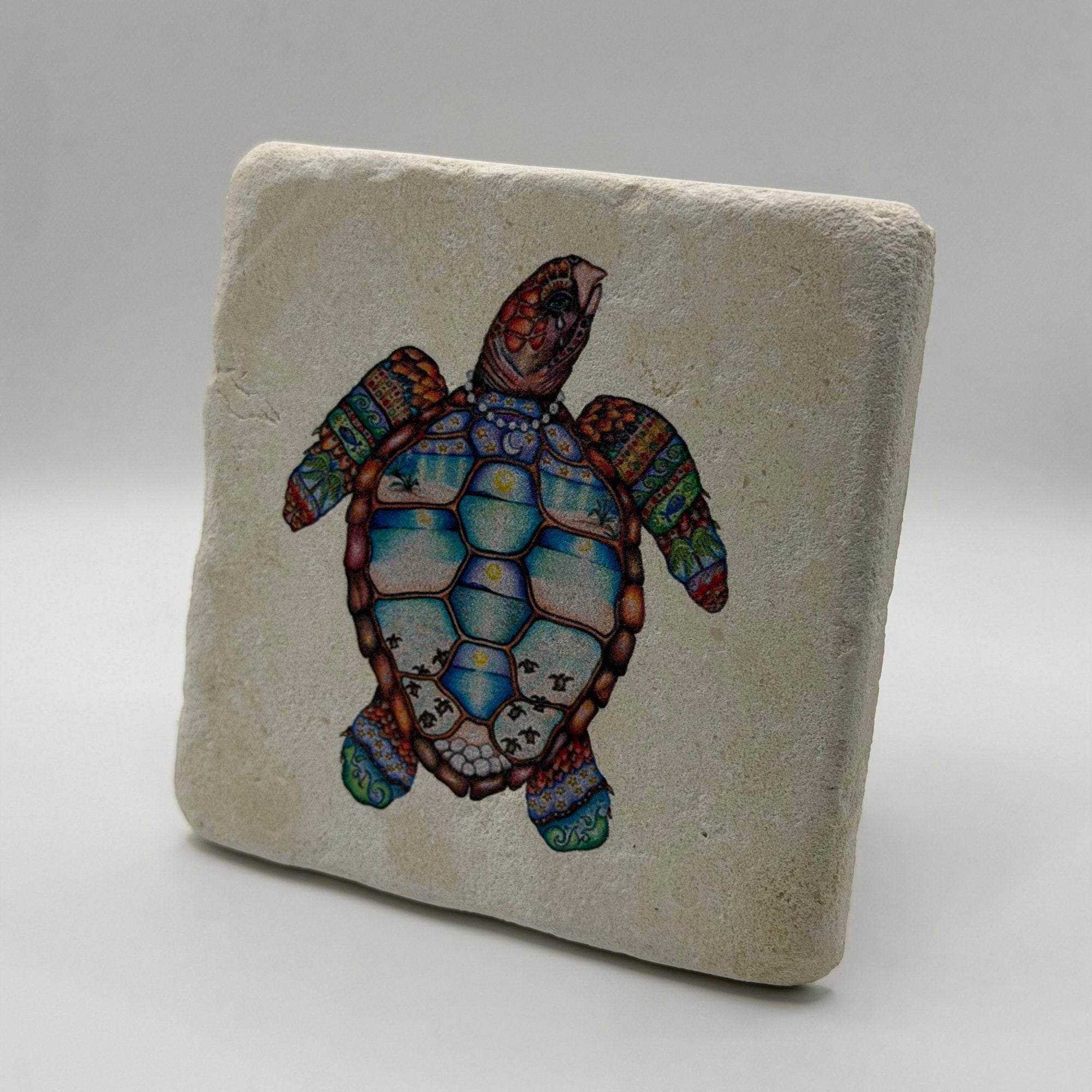 Cute Green Turtle Stone Coaster