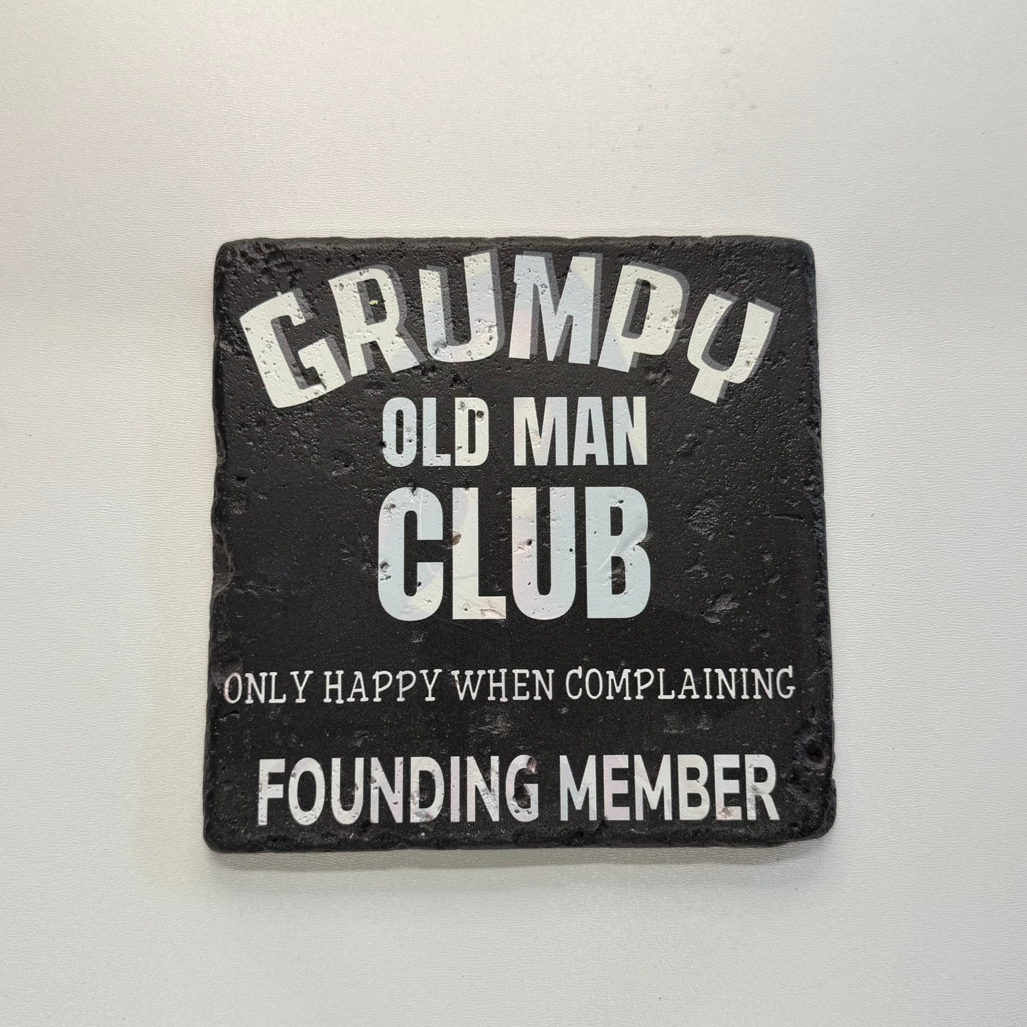 Grumpy Old Man Club Founding Member Natural Travertine Stone Hotpad artwork