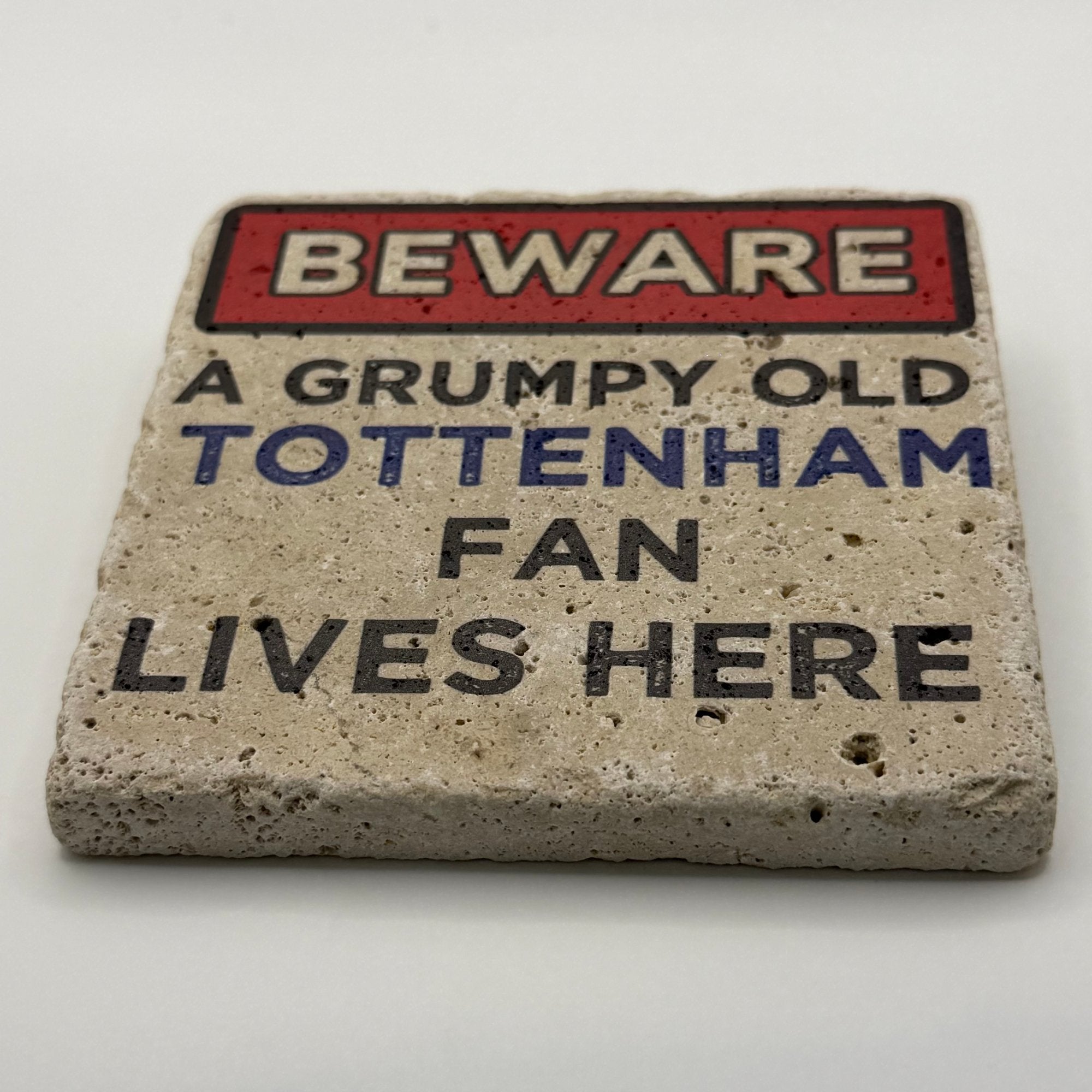 Funny Tottenham FC artwork printed on square travertine stone coaster