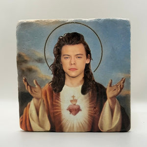 Harry Styles Jesus Natural Travertine Stone Hotpad artwork