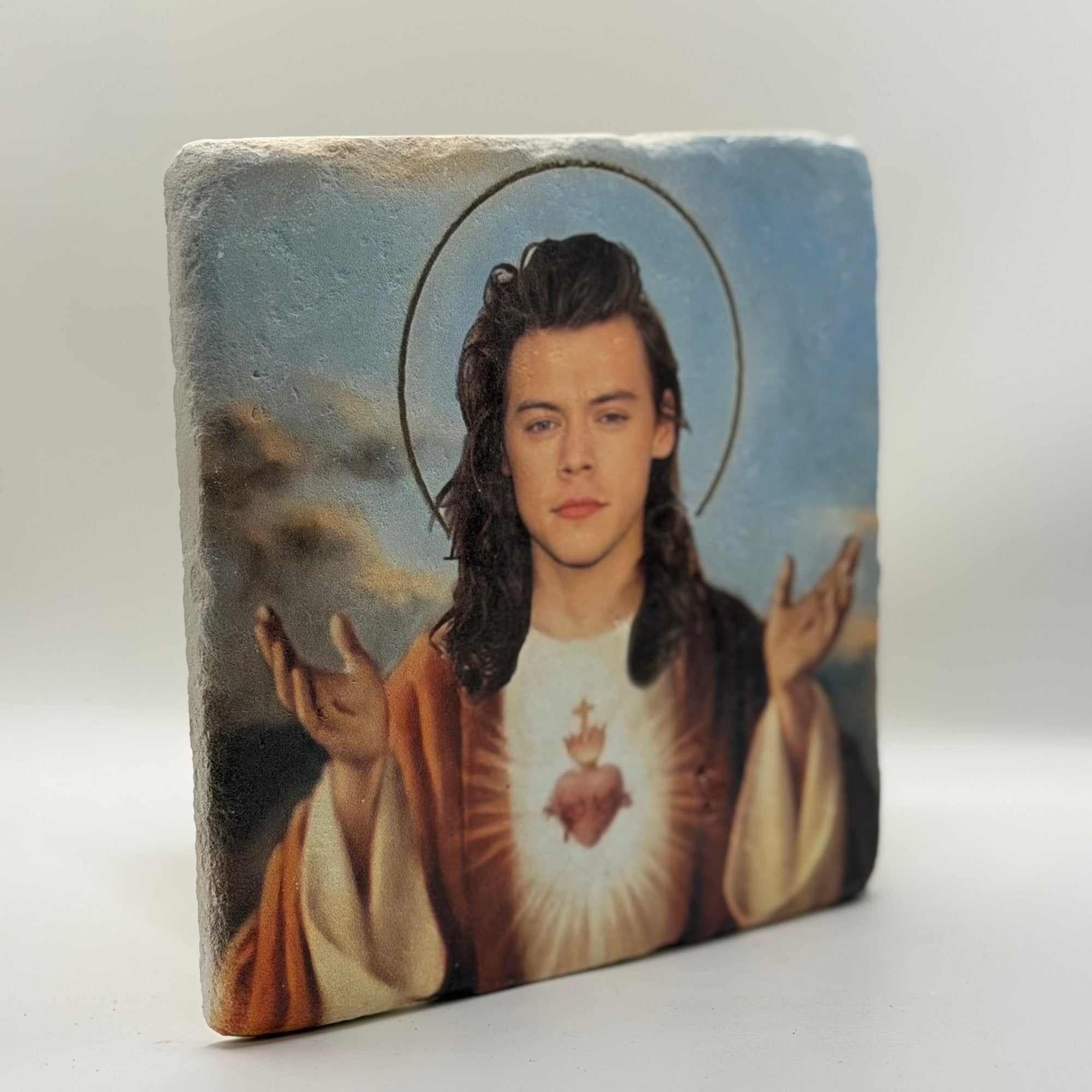 Harry Styles Jesus Natural Travertine Stone Hotpad artwork