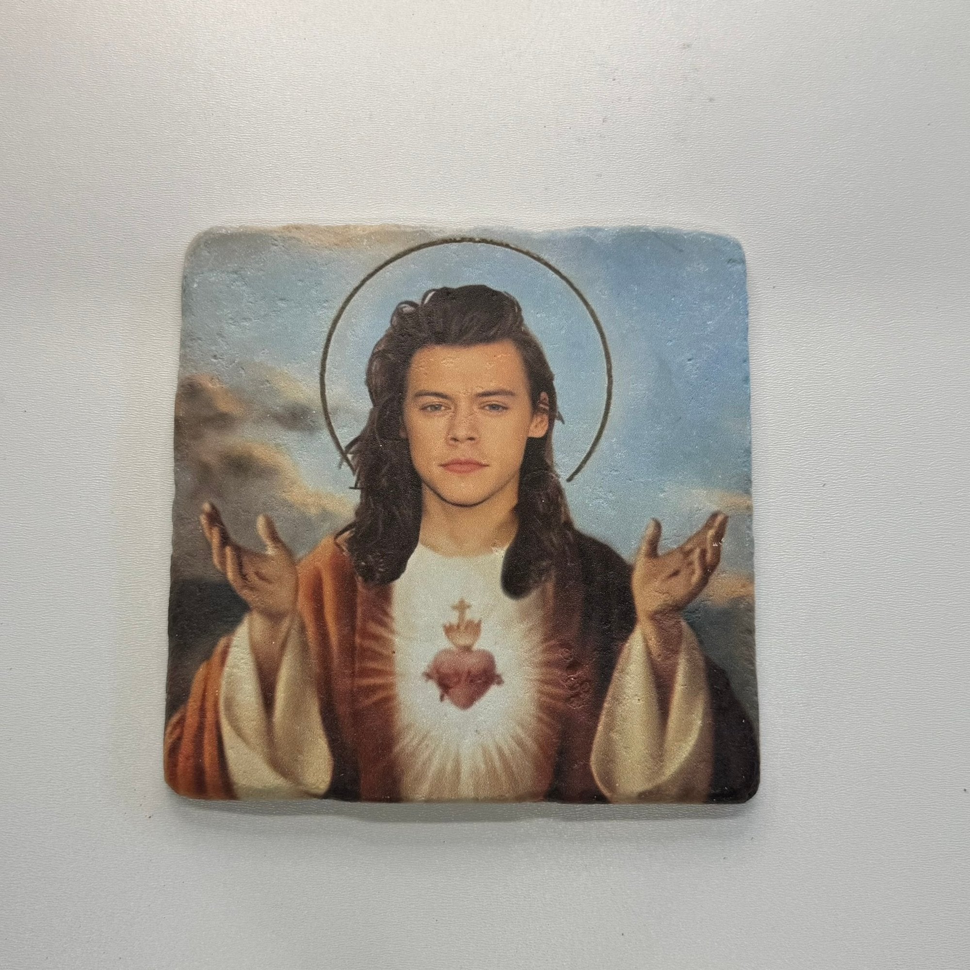 Harry Styles Jesus Natural Travertine Stone Hotpad artwork
