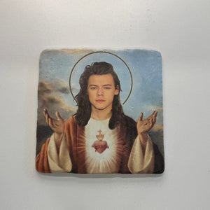 Harry Styles Jesus Natural Travertine Stone Hotpad artwork