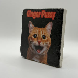 I Have The Pussy So I Make The Rules Natural Travertine Stone Coaster artwork
