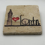 I Love London logo printed on square travertine stone coaster