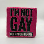 Humorous quote printed on square travertine stone coaster