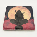 Naruto character Itachi Uchiha artwork printed on square travertine stone coaster