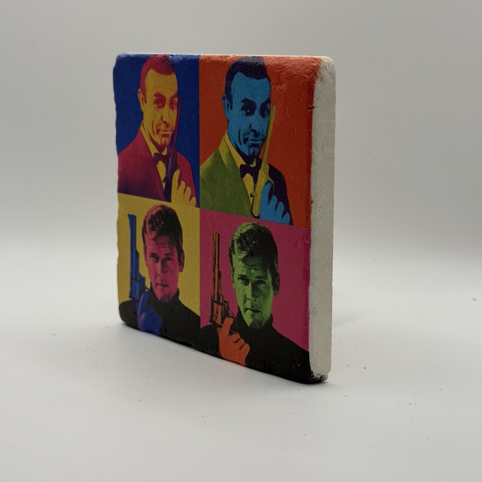 James Bond Natural Travertine Stone Coaster artwork