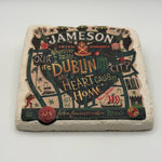 Jameson whiskey artwork printed on square travertine stone coaster