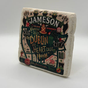 Jameson whiskey artwork printed on square travertine stone coaster