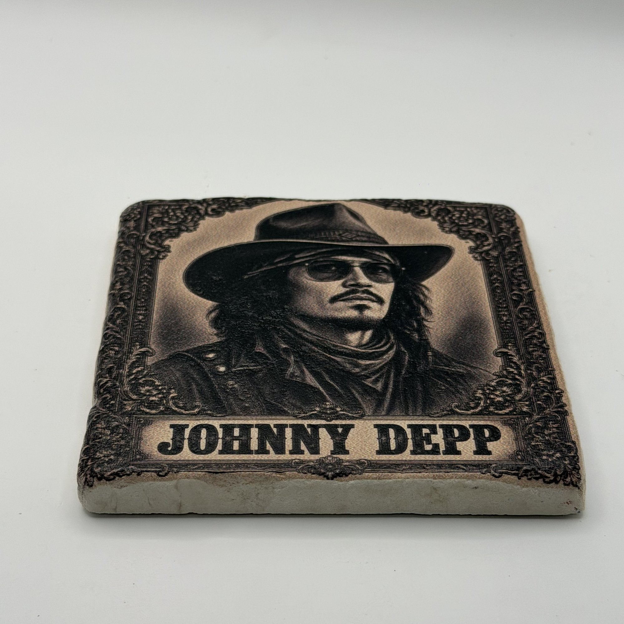 John Lennon Dreamer Natural Travertine Stone Coaster artwork